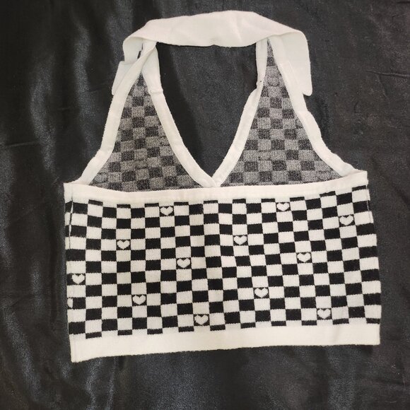 checkered black and white halter top - Picture 2 of 2